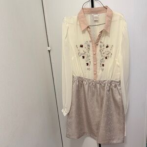 Elegant Cream and Pink Embroidered Dress
